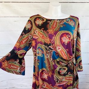 NWT Chenault Bell Sleeve Cross Knot Paisley Blouse